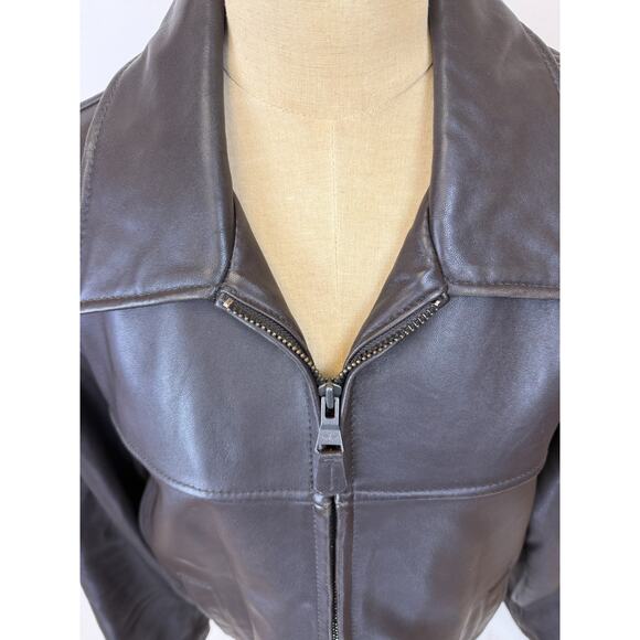 Dockers Premium Brown Leather Bomber Jacket Mens LARGE #1-0167 - Picture 5 of 9